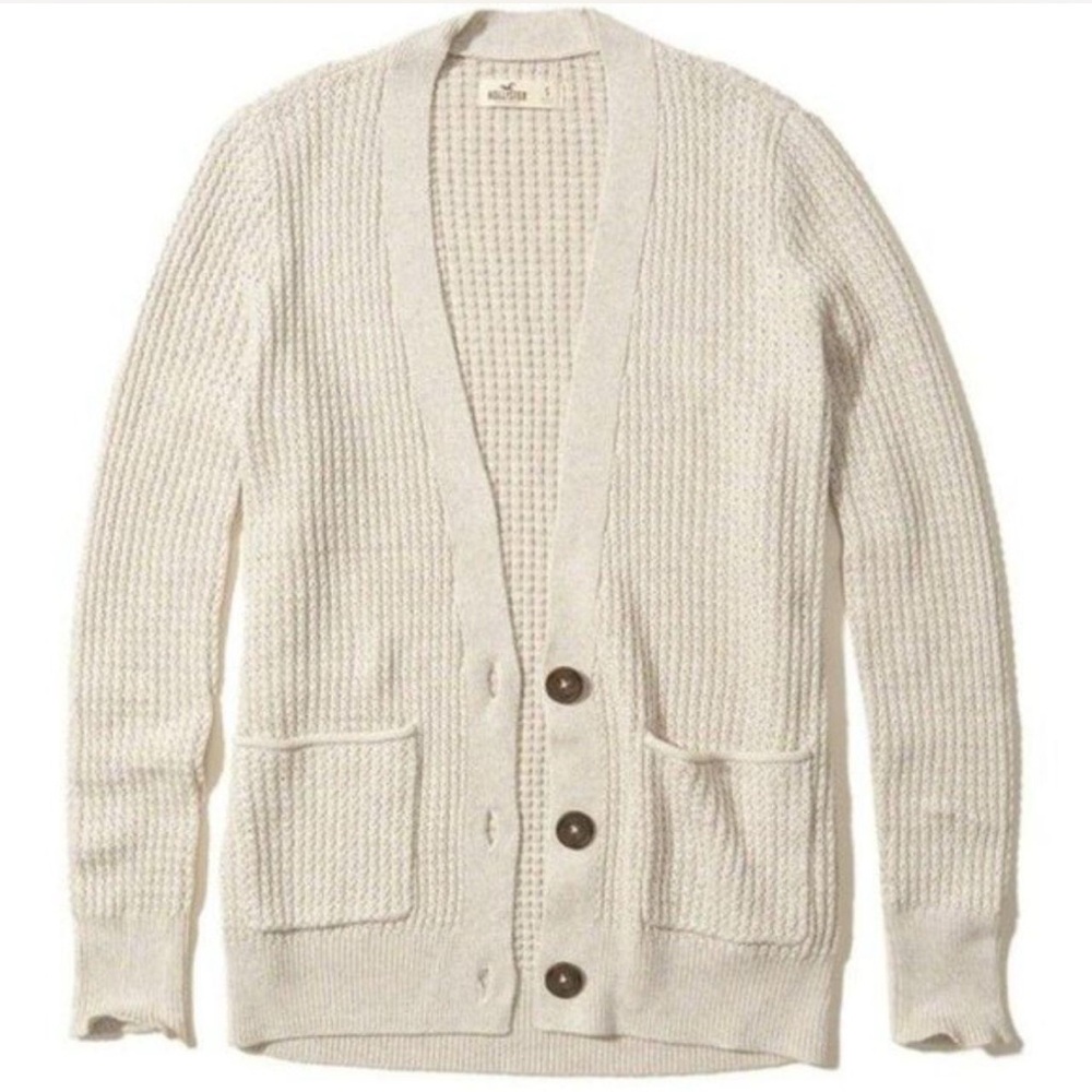 hollister oversized long knitted boyfriend cardigan in oatmeal, size XS